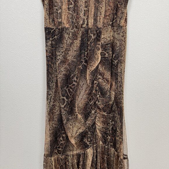 Vtg Candalite Dress Womens Medium Brown Sparkle Maxi Cocktail Event Tulle Ruched - Picture 4 of 16